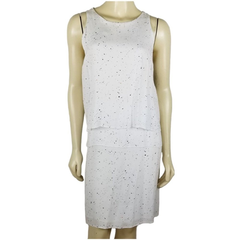 Metaphor sleeveless tiered comfortable rayon white dress with light polka dots L
